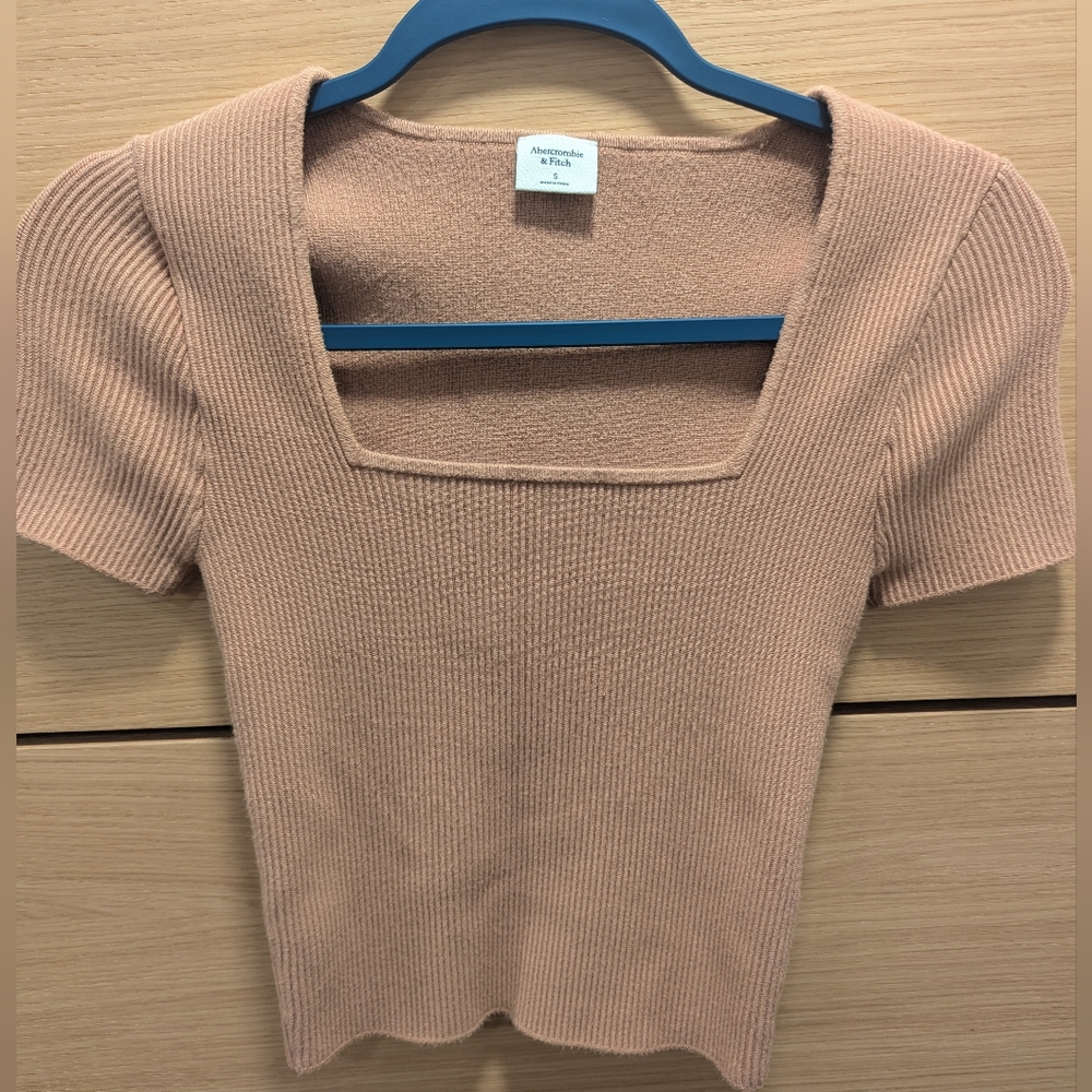 Ribbed Square Neck Tan Top